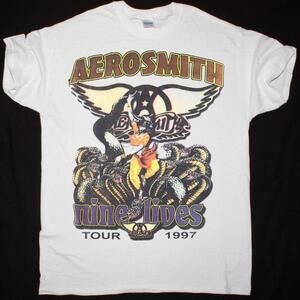 Aerosmith Nine Lives Tour 1997 Rock Band Graphic Fan Tee T-Shirt 165
